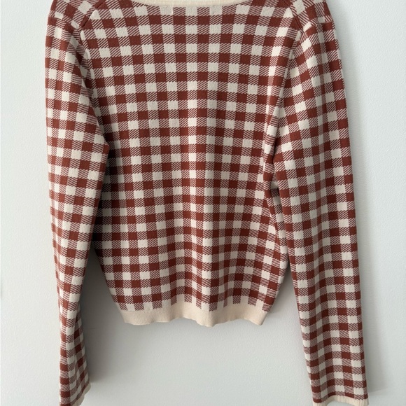 Madewell Rust and Cream Gingham V-Neck Cardigan - Picture 2 of 7